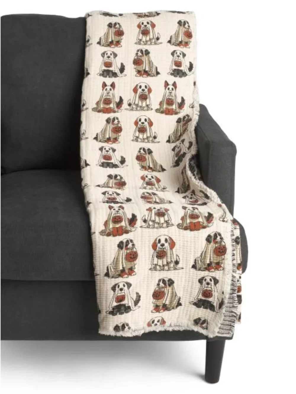 WELL DRESSED HOME Halloween Dogs Ghost Costume Reversible Cotton Throw Blanket